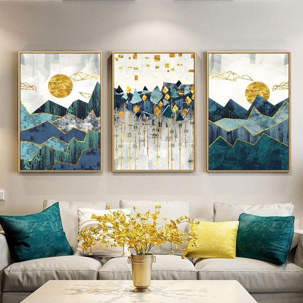Geometric Mountain Landscape Canvas Painting