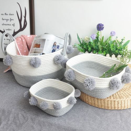 White & Grey Cotton Basket