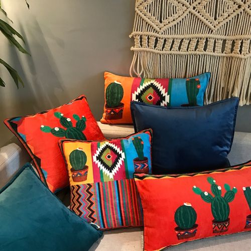 Colorful Mexican Style Chenille Pillow Covers