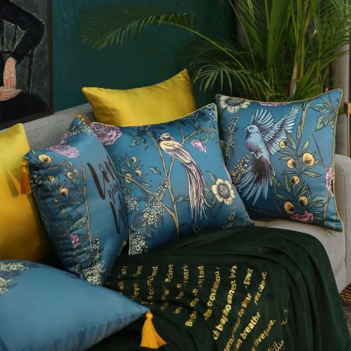 Peacock Blue Bird Cushion Cover