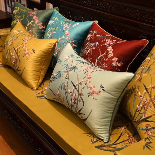Chinese Bamboo Flowers Embroidered Pillow Case