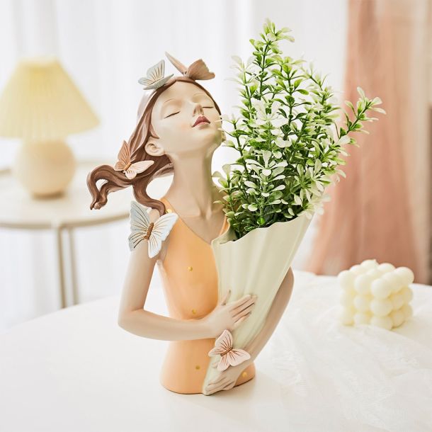 Butterfly Flower Girl Resin Vase