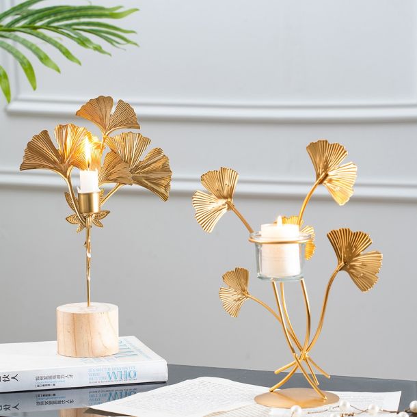 Golden Leaves Ornamental Candlestick