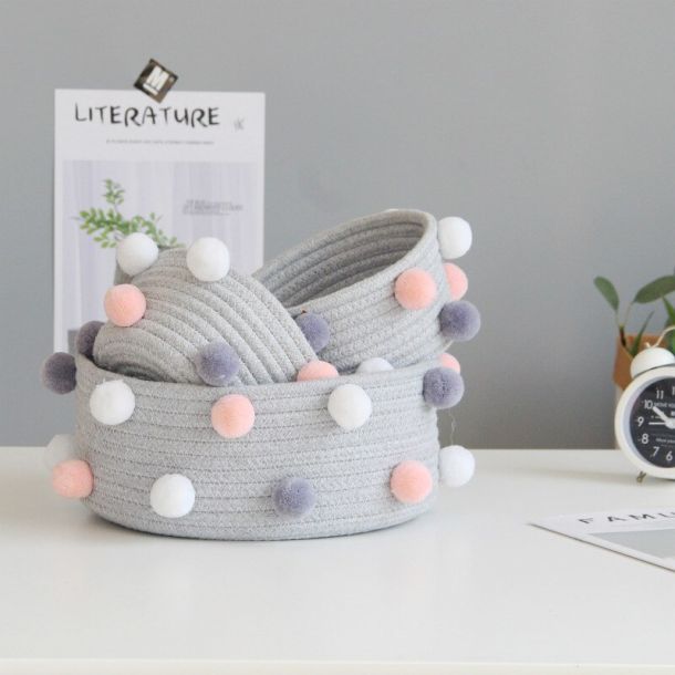 Cotton Pom-Pom Cloth Basket