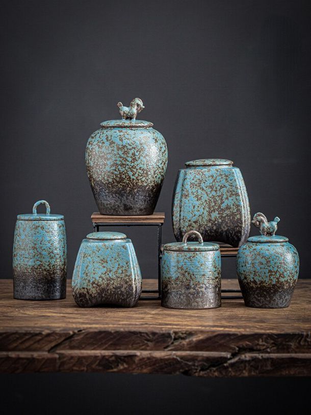Kiln Blue Vintage Ceramic Decorative Jar