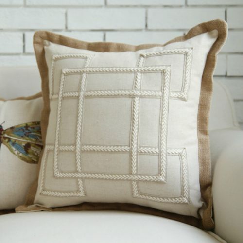 Beige Embroidered Vintage Cushion Cover