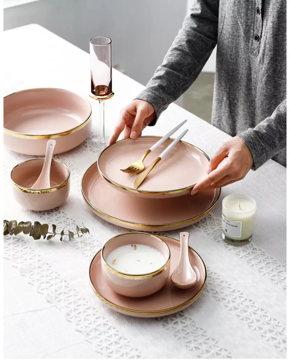 Gold Lined Ceramic Tableware - Casa Cultures