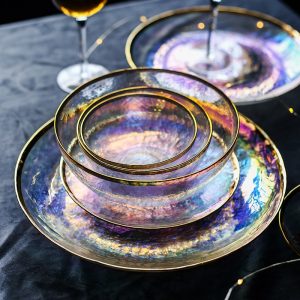Gold Lined Grained Glass Tableware