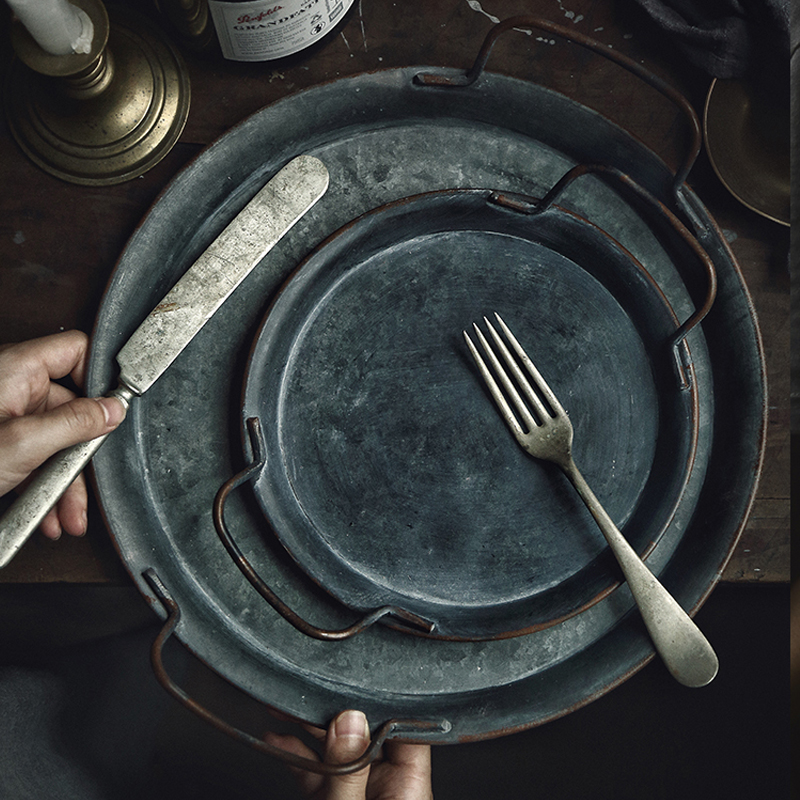 European Metal Serving Tray With Handles - Image 2