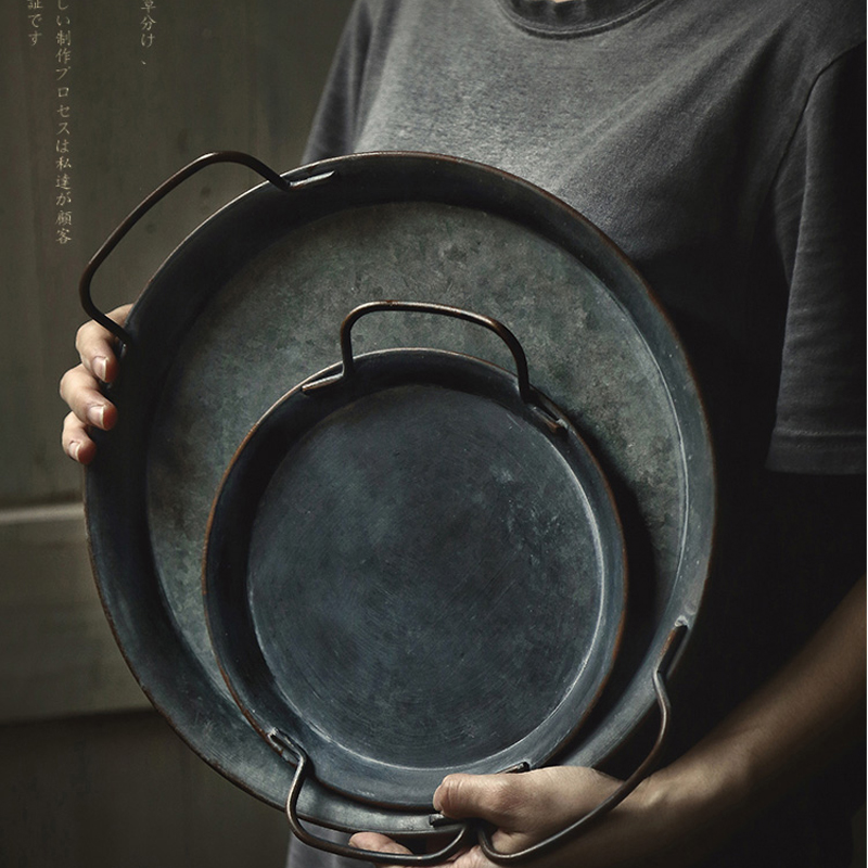 European Metal Serving Tray With Handles - Image 3