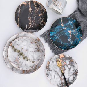 Marble Ceramic Dinnerware With Gold Inlay
