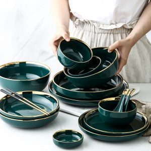 Green Ceramic Gold Inlay Tableware