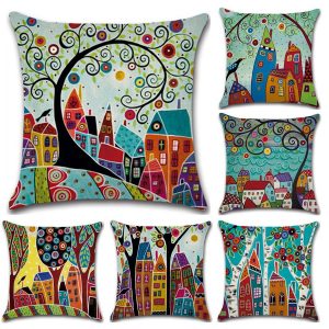 Hand-Painted Retro Cushion Cover