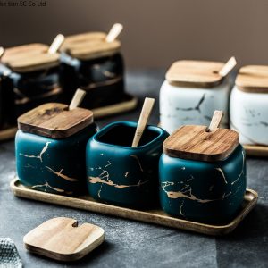 Marbled Ceramic Seasoning Cans Three Pieces/Set