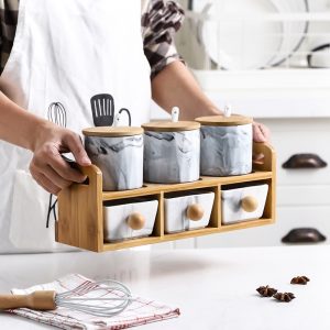 Condiment Pot Jars With Wood Frame