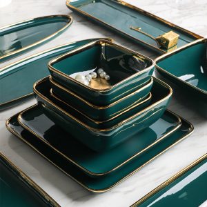 Gold Inlay Green Ceramic Dinnerset