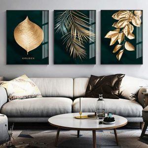 Abstract Golden Plant Leaves Canvas Art