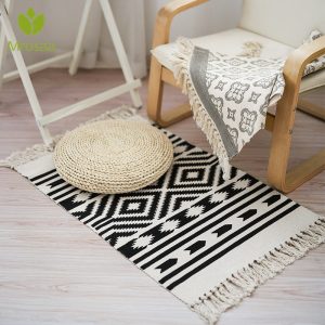 Cotton Geometric Print Tassel Rug