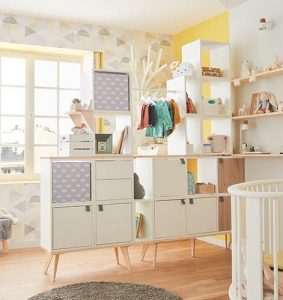 White Storage And Gray Accents