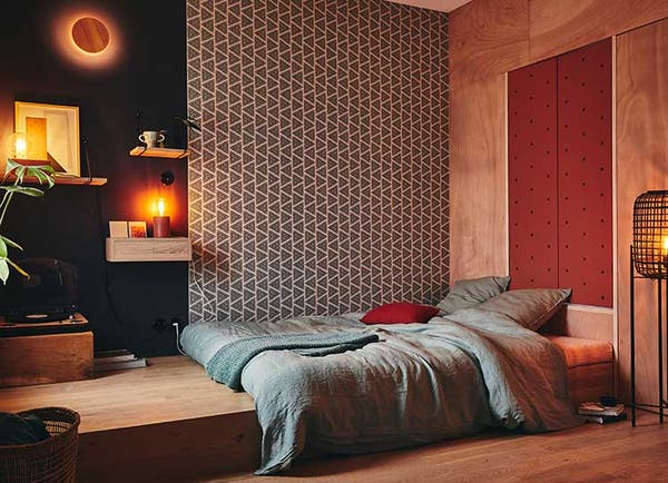 A platform with a double bed