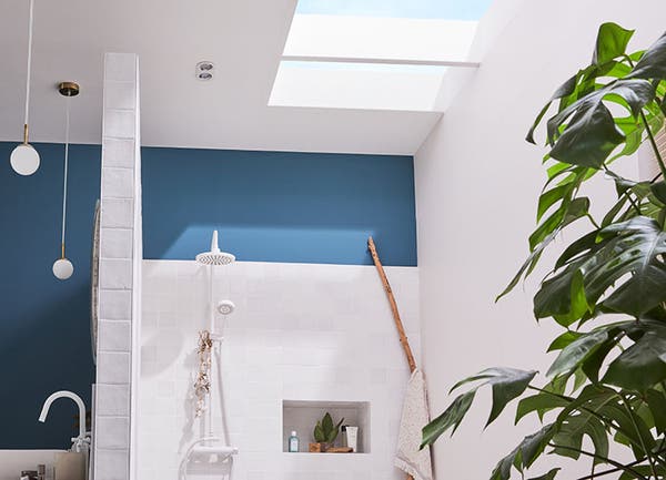 A bright walk-in shower