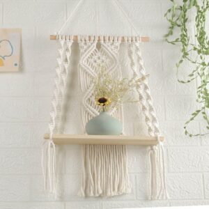 Wooden Rack Hand-Woven Macrame Shelf